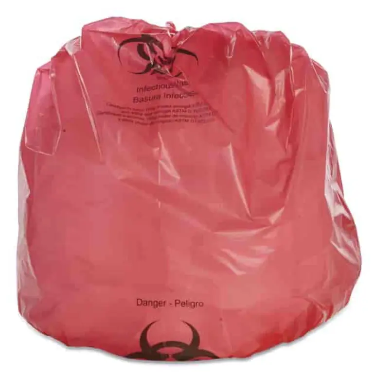 AbilityOne® 8105015173664, SKILCRAFT Biohazard Can Liners, Biohazard Infectious Waste, 55 gal, 3 mil, 37" x 50", Red, Flat Pack, 37/Box